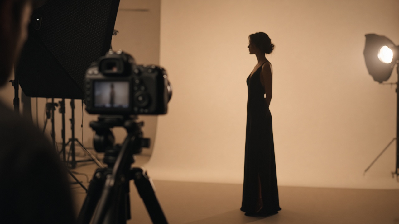 Photography studio with camera and lights